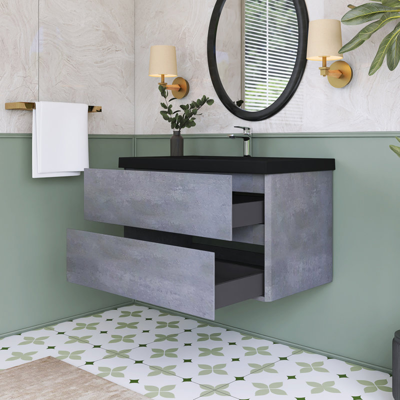 Meuble-lavabo simple avec plateau en quartz 35,4 po Shilap