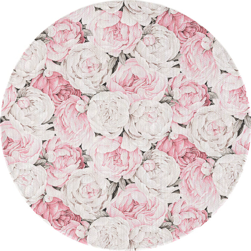 Peony Passion Microfiber Rectangle Washable Rug, Runner 2' x 8', Delft White