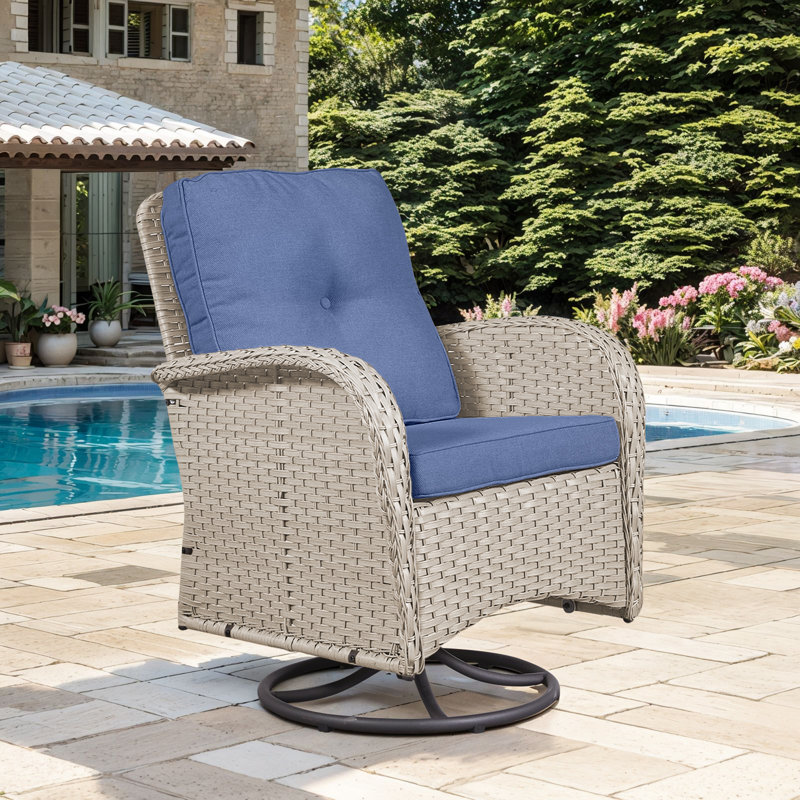 Fauteuil oscillant d'extérieur Gaetanino, Beige clair, Bleu marine