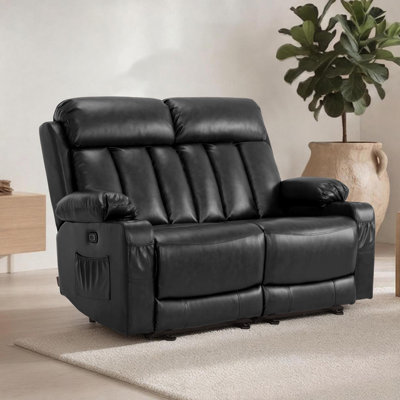 Electric Reclining Loveseat Sofa with Heat and Massage, Cup Holders & USB Charge Port, Faux Leather