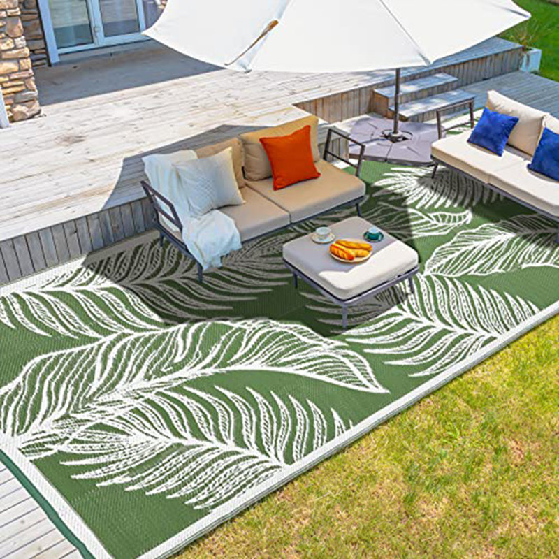 Floral Green Indoor & Outdoor Area Rug, Rectangle 8' x 5'