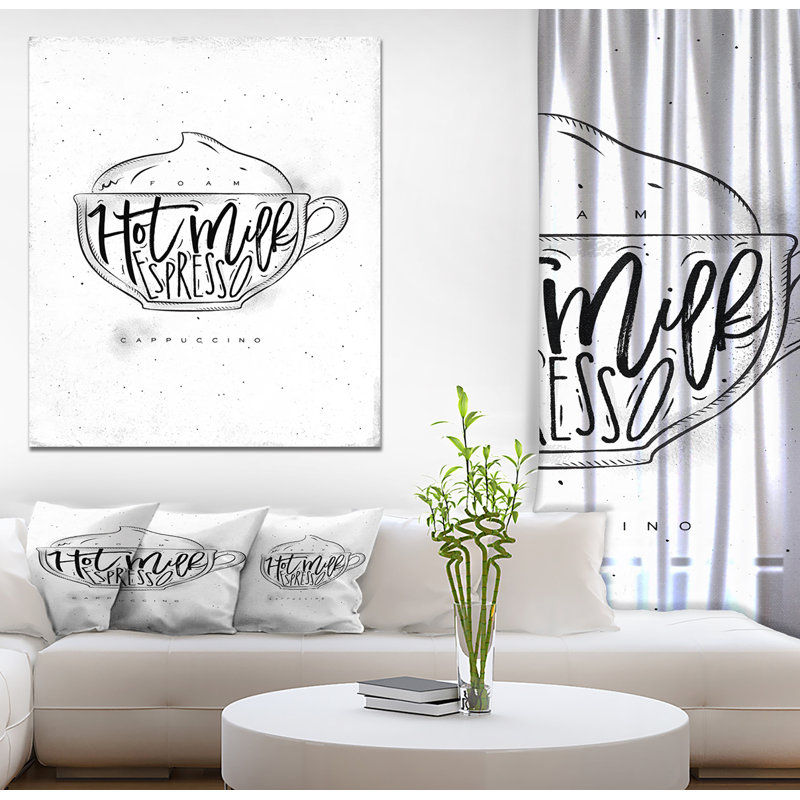Food cappuccino Cup-impression d’art textuel, H 20 po x l 12 po x P 1po, Toile tendue