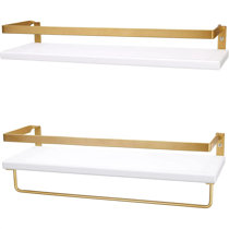 Brushed Gold Bathroom Shelf with Hooks Aluminum Rectangle Kitchen