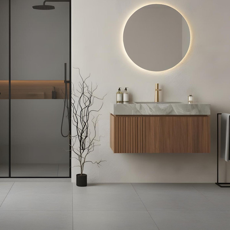 Meuble-lavabo 36 po avec tiroirs et lavabo, Espresso, 35", Gris clair