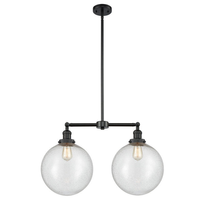 2 - Light Kitchen Island Pendant, Clear, Matte Black