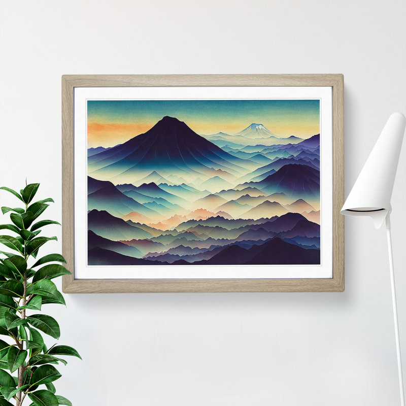 Japanese Mountain Watercolour Vol.2 - Single Picture Frame Print, Oak Framed, 34cm H x 46cm W x 2cm D