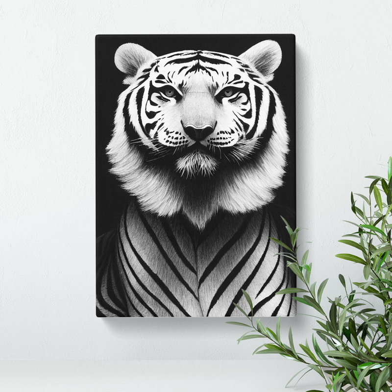 Monochrome Tiger No.2 - Wrapped Canvas Print, 50cm H x 35cm W x 3cm D