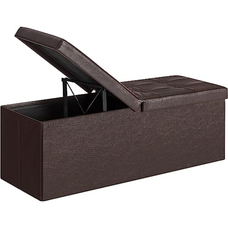 Upholstered Ottoman, Brown Leather Match