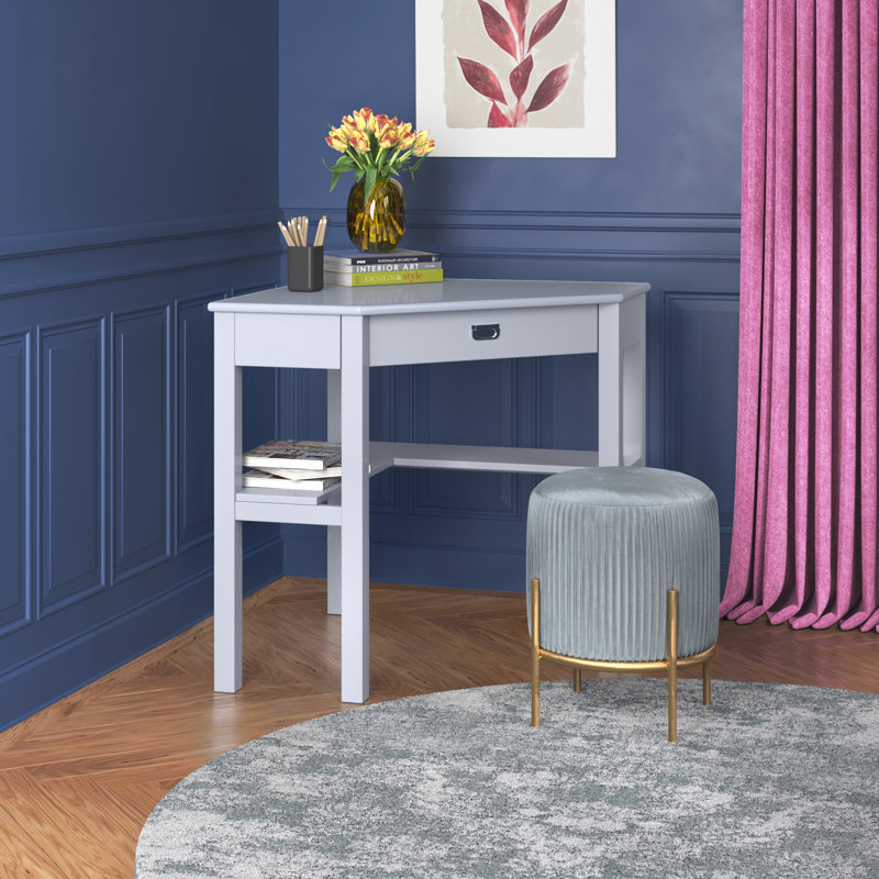 Makan Corner Solid Wood Computer Desk, Gray