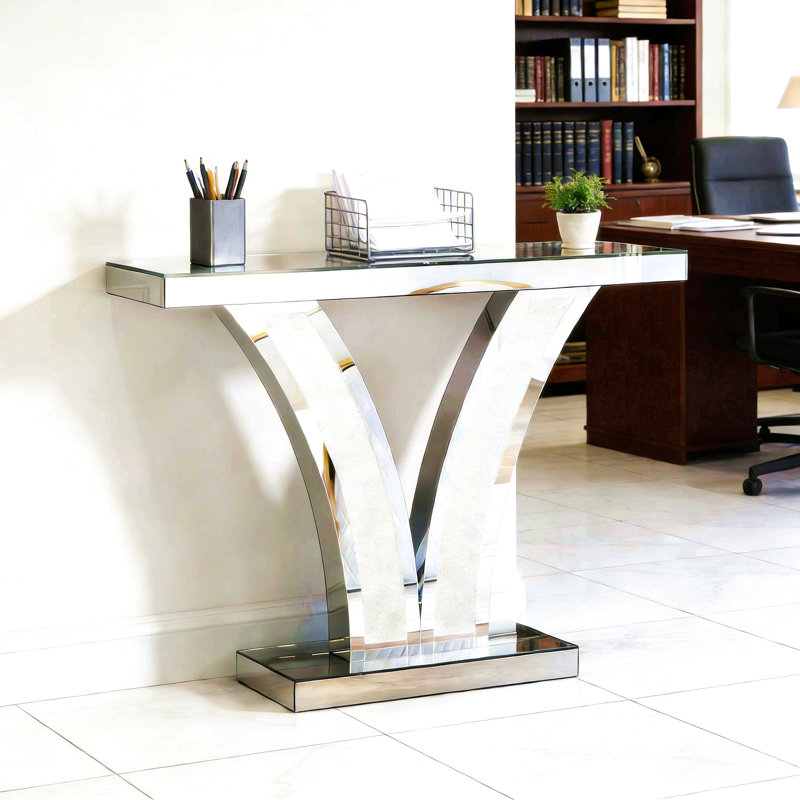 Table de vestibule en forme de V, table d'appoint en miroir, console