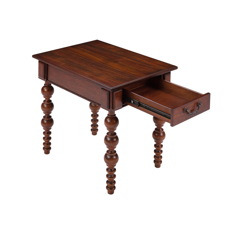 Table de bout vintage en bois massif avec tiroir, Noyer