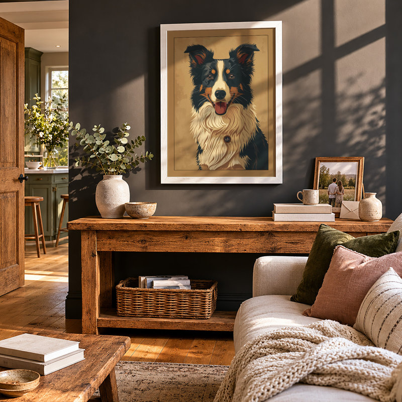 Alert Border Collie Modern - Framed Print, A1 - 84.1 x 59.4 cm, White