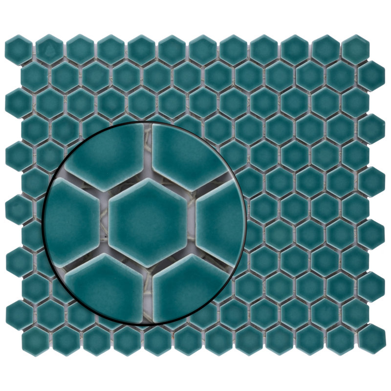 Tribeca 1" Hex Glossy 10-1/4 " x 11-7/8 " Porcelain Mosaic Floor and Wall Tile, Jade
