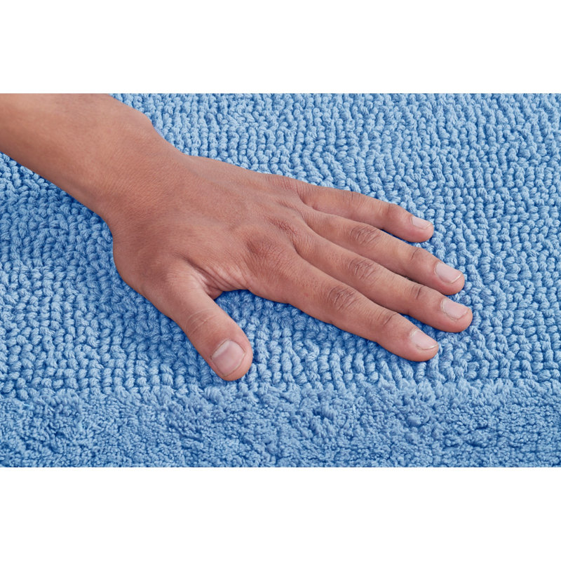 Llarely 100% Cotton Reversible Tufted U-shape Toilet Rug Ultra-Absorbent, Machine Washable 20 x 20 Contour Mat, Dark Blue