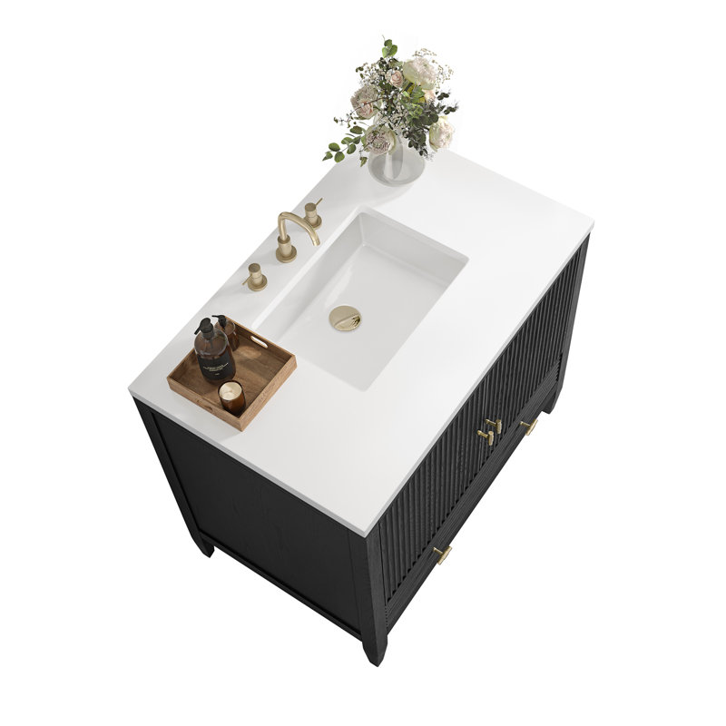 Myrrin 36'' W Single Vanity, Carbon Oak, White Zeus, 8" Widespread