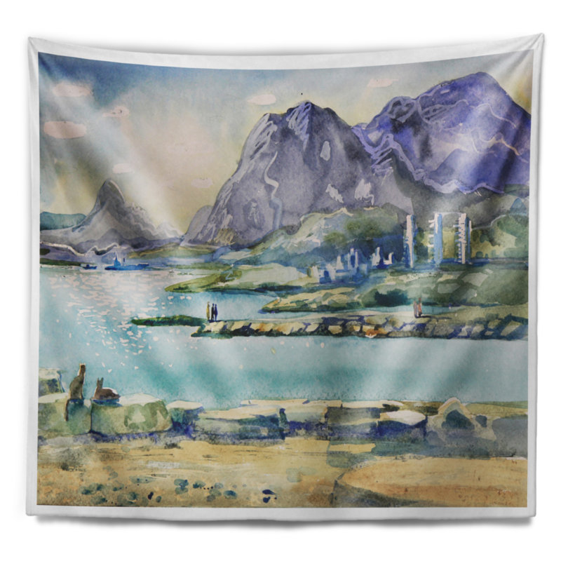 Paysage aquarelle blue hills tapisserie, H 32 po x l 39 po