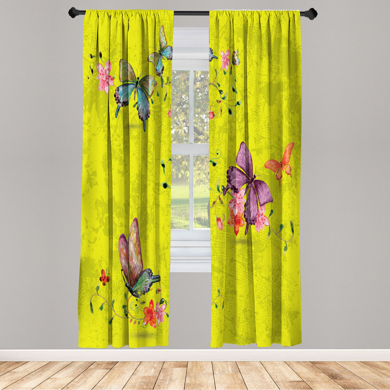 Microfiber Floral Semi-Sheer Rod Pocket Curtain Panels, 28" W x 95" L, Yellow/Violet