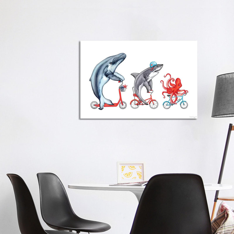 Reproduction d’art, "Sea Animals trio" par Amélie Legault, Pas de tapis, H 26 po x l 40 po x 1,5 po, Toile tendue