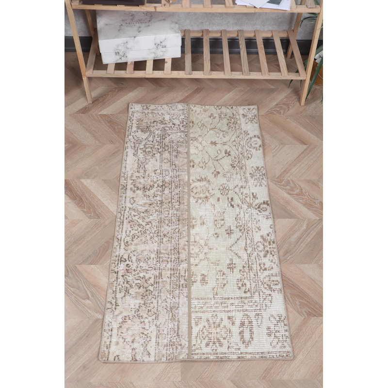 Tapis rétro en patchwork turc brun délavé - Laine décorative pour la décoration intérieure