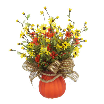 Daisy Bush Arranged in a Glass Pumpkin Vase