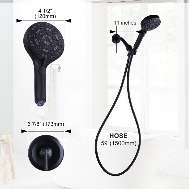 Single-Handle 7 -Spray Wall Mount Shower Faucet, Matte Black