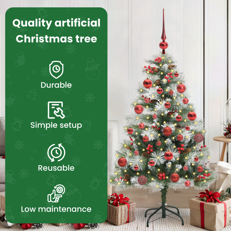 Artificial Christmas Tree 150 cm, Green/White/Red