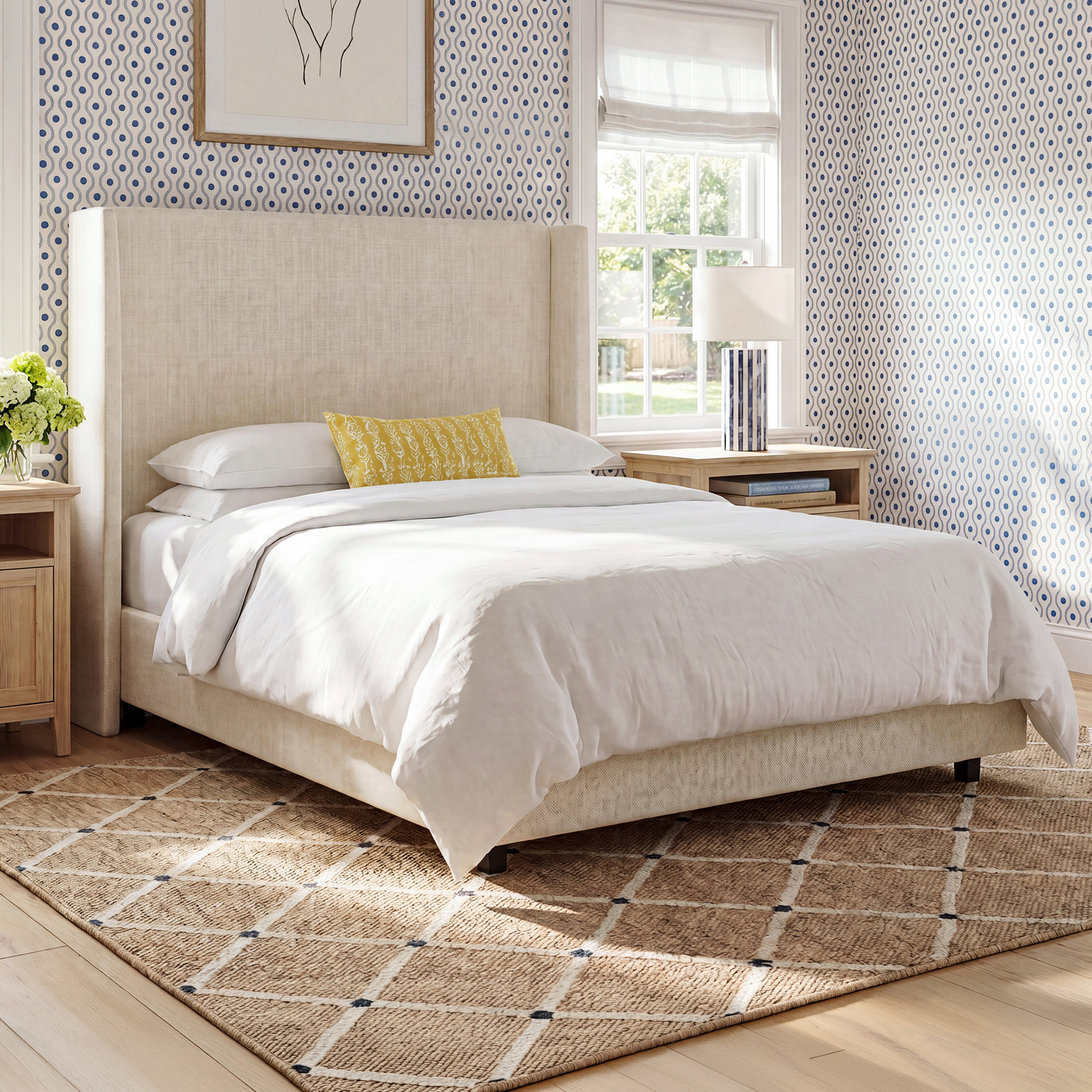 Tilly Upholstered Wingback Bed, King, Classic Talc Linen