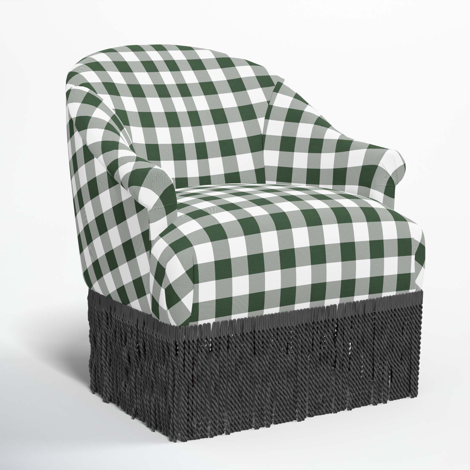 Callie Cotton Upholstered Barrel Chair, Classic Gingham Evergreen, Black