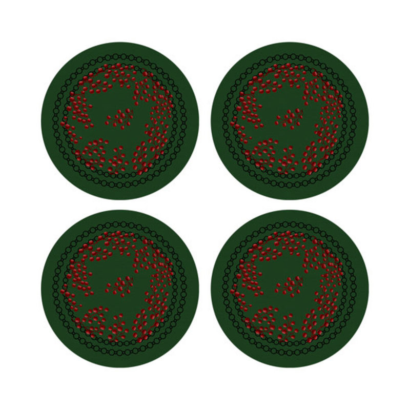 Sous-verres ronds rouges et verts en cuir Vegan, Rouge-vert