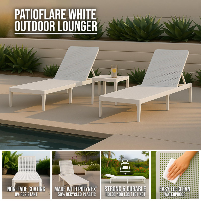 Chaise longue d'extérieur Patioflare, crème, Blanc