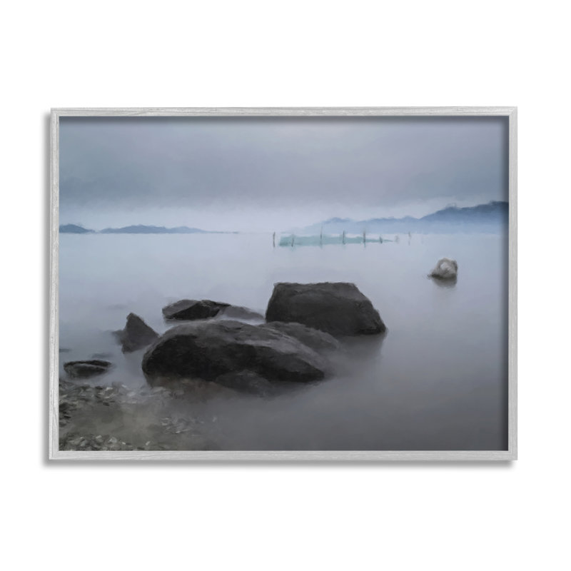 «Foggy Sea Landscape» encadré sur bois par Kim Curationa, impression, H 24 po x l 30 po x P 1,5 po