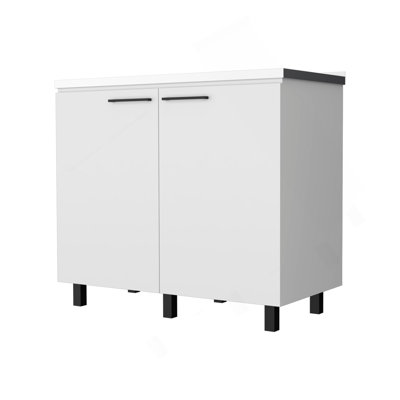 Oklahoma 2 Utility Sink & Cabinet, Interior Shelf, Stainless Steel Countertop