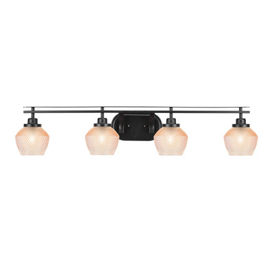 Stratton 4 Light Bath Bar Shown In Matte Black Finish With 6" Amber Textured Glass