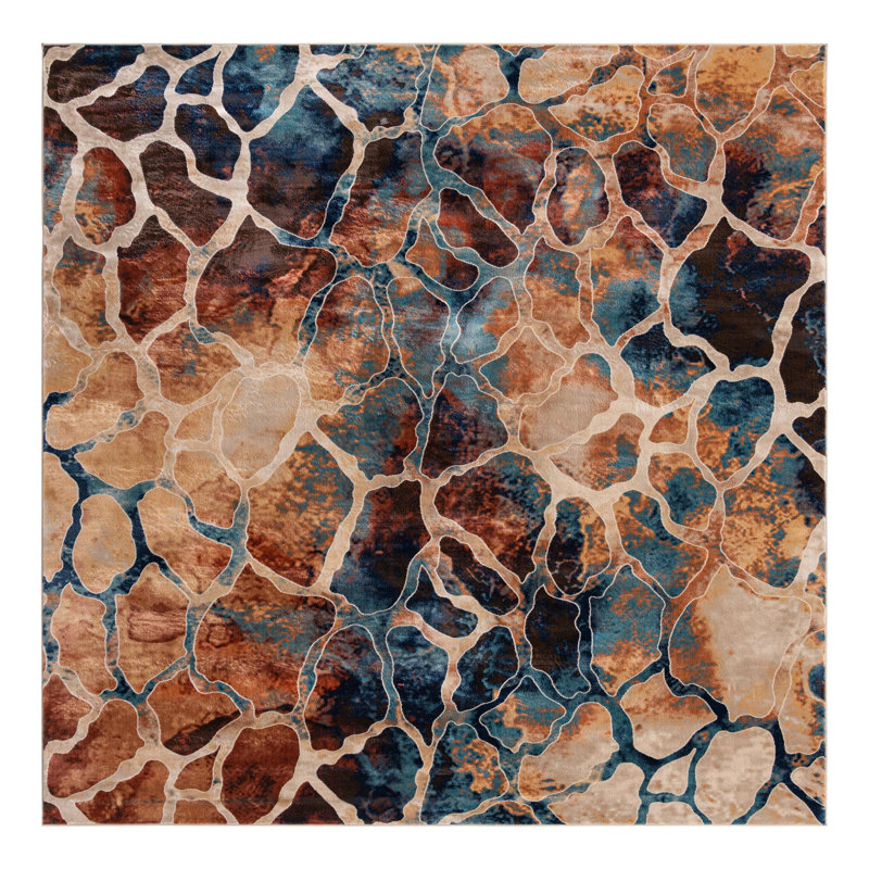 Tapis multicolore à motif abstrait Brantlie, Carré 10 pi