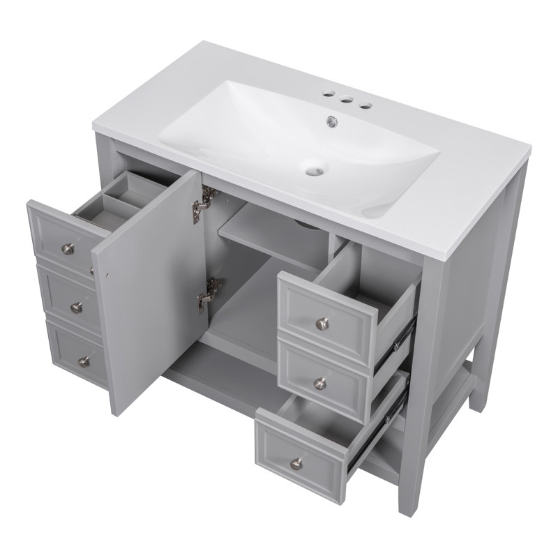 Fabrication de meuble-lavabo traditionnel 36 po avec évier en céramique et bois aggloméré Arlen, Gris