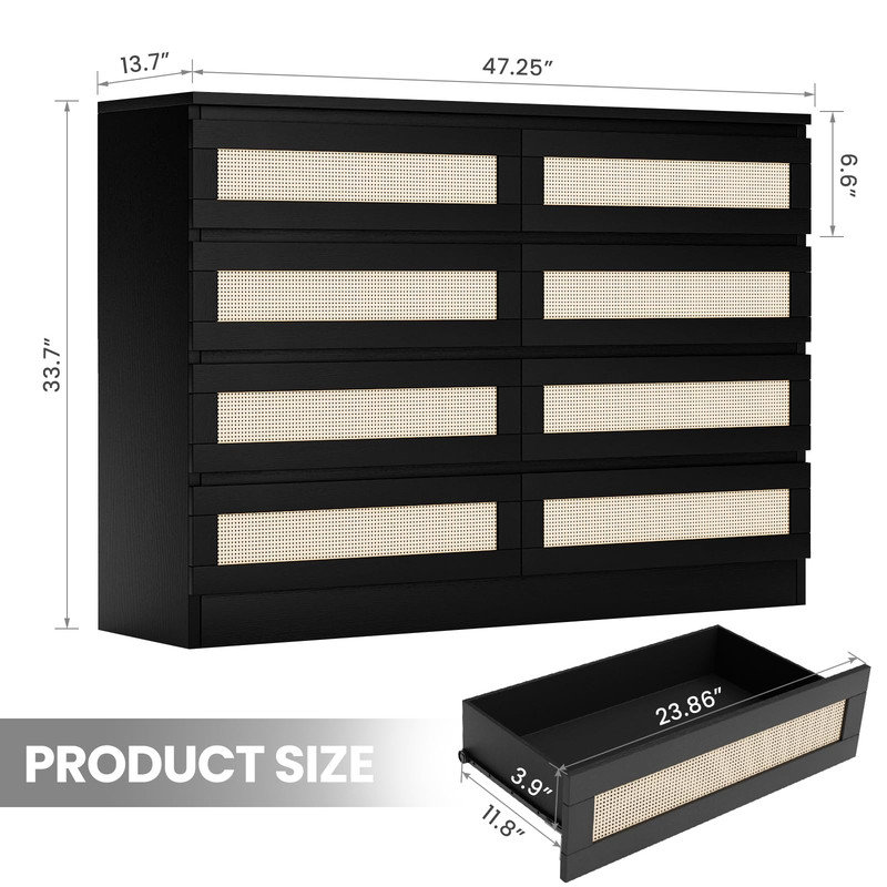 8-Drawer Dresser for Bedroom, Double Wood Chest of Drawers for Closet, Nightstand, TV Stand, Living Room, Entryway, or Hallway