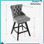Tabourets de bar pivotants en velours capitonné, pieds en bois et garniture chromée, ensemble de 2, beige-183694377