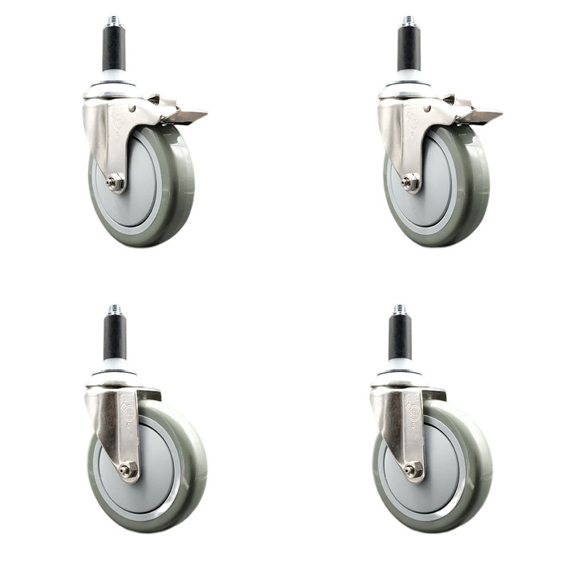 Ensemble de roulettes extensibles en poly pivotant avec 2 freins, gris, H 5 po x l 5 po