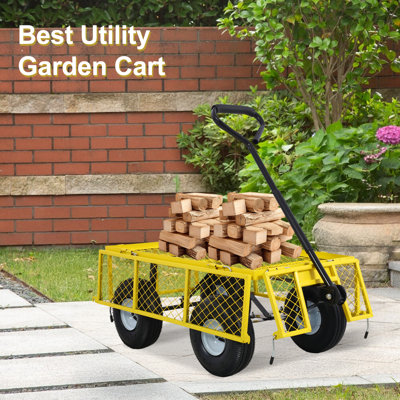 550Lb Capacity Steel Garden Cart With Removable Mesh Sides And 10Inch Pneumatic Tires 3 Cubic Foot Utility Cart For Yard Work And Landscaping