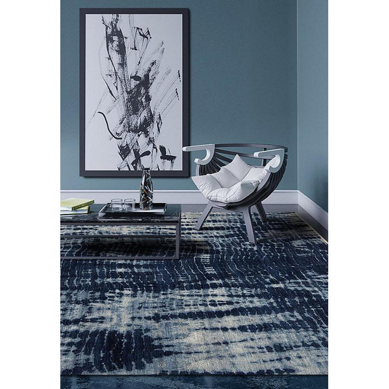 Shibori Hand Knotted Wool Abstract Indoor Rug, Sample 2' x 3'