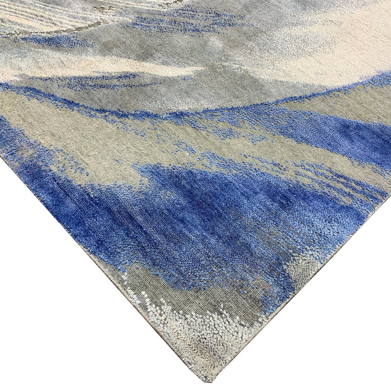 Canterbury Silk Abstract Area Rug in Blue, Rectangle 8' x 10'