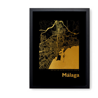 Malaga Map - Single Picture Frame Print
