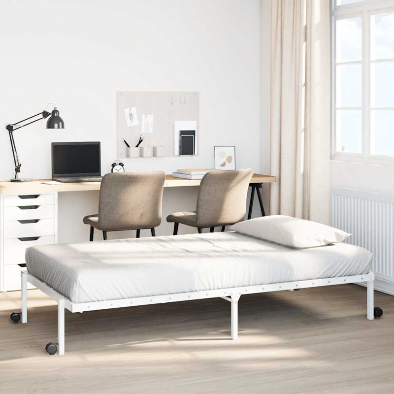Bed Frame Without Mattress Foldable Steel, 84.5 x 222cm, White