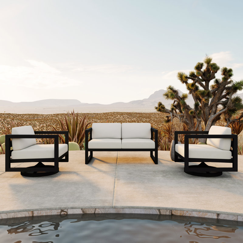 Avion 3 Piece Loveseat Set With Swivel, Canvas Natural Sunbrella® Canvas, Slate