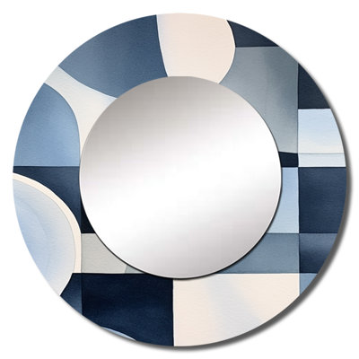 Essence Of Simplicity III - Minimalism Large Wall Mirror, Blue Round Unique Mirror, Printed Metal Art