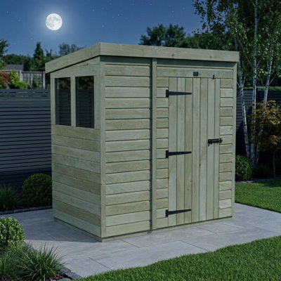 Total Sheds 7ft x 4ft Pent Garden Shed - Single Door - With Windows - Pressure Treated Timber - UK Manufactured