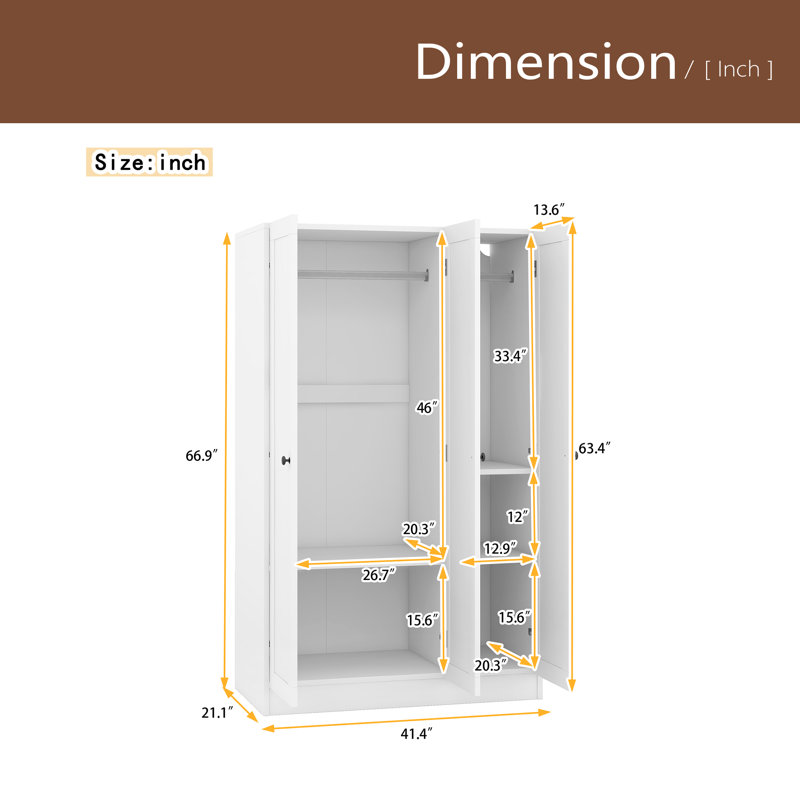 Armoire à 3 portes avec tablettes, Blanc