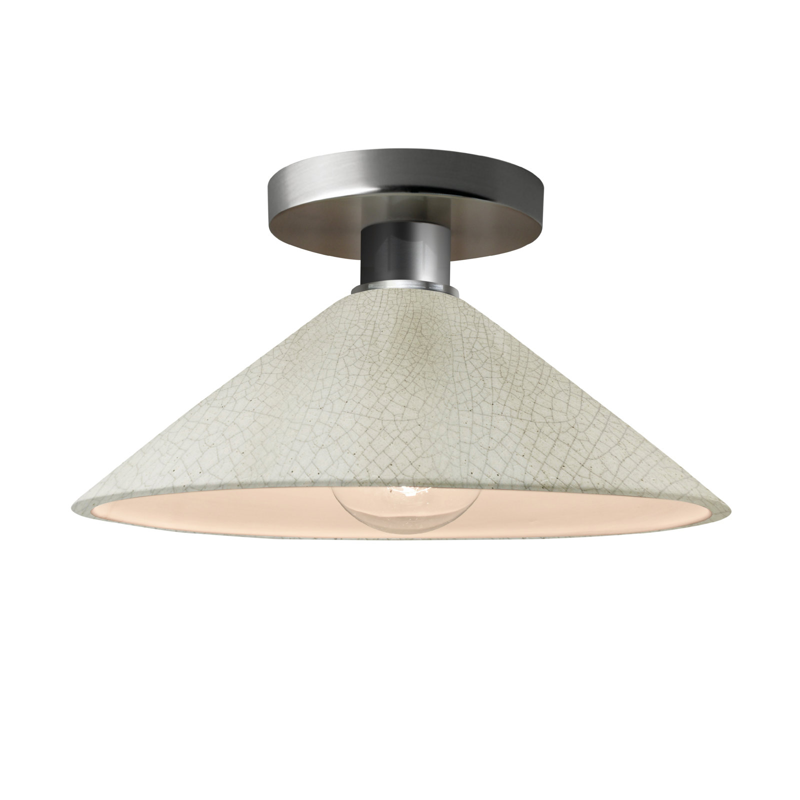 Single Light Ceramic Semi Flush Mount, White Crackle, Brushed Nickel, Incandescent (Not Included)