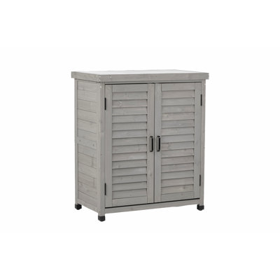 Potting Bench with Storage Cabinet and Metal Table Top for Outdoor Patio, Garden Furniture Wood Workstation Coffee