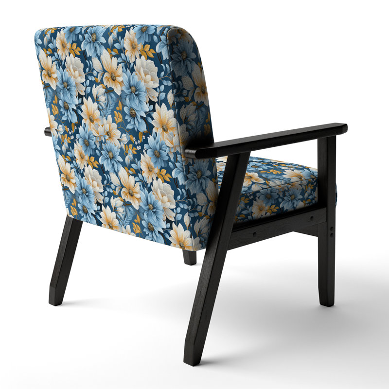 Motif de fleurs de ferme jaune et bleu - Fauteuil de ferme rembourré, chaise d'appoint jaune